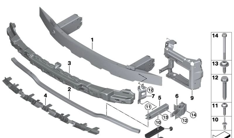 Soporte de absorción frontal izquierdo OEM 51117460347 para BMW G42, G20, G21. Original BMW.