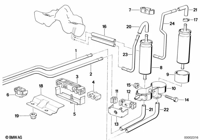 Tube de carburant BMW 8 E31 (OEM 16121180676). BMW d'origine