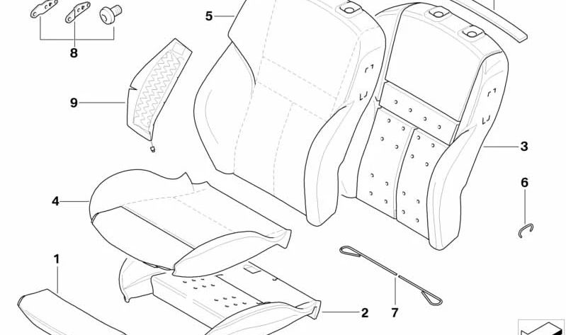 Almohadilla del respaldo del asiento deportivo derecho OEM 52109142379 para BMW E64 (Serie 6 Cabrio). Original BMW.