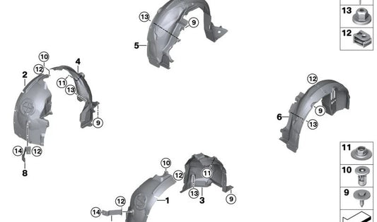 Passo di ruota anteriore destro OEM 51717368602 per BMW I3 (I01). BMW originale.