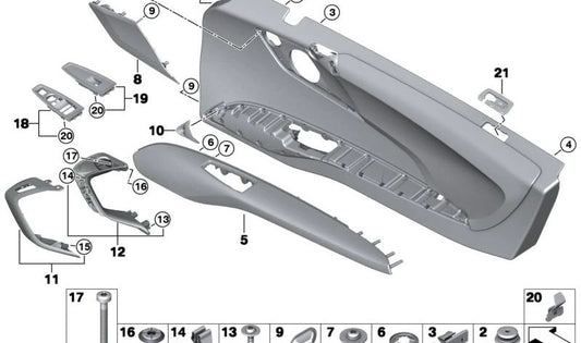 Tapa de la manija de cierre izquierda para BMW i I12, I15 (OEM 51417335803). Original BMW