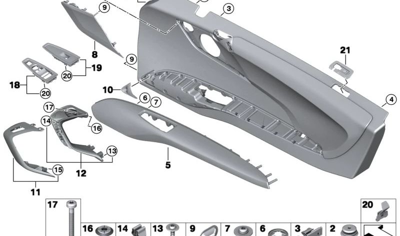 Panel de puerta de cuero derecha OEM 51417407668 para BMW i8 (I12). Original BMW