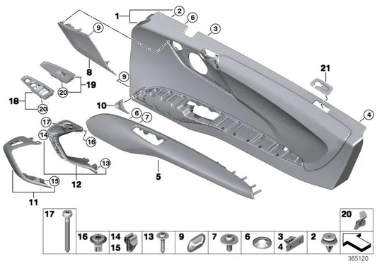 Reposabrazos de cuero derecho para BMW I12N, I15 (OEM 51417490670). Original BMW.