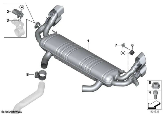 Silenciador trasero con válvula de escape para BMW G09 (OEM 18305A33F31). Original BMW.