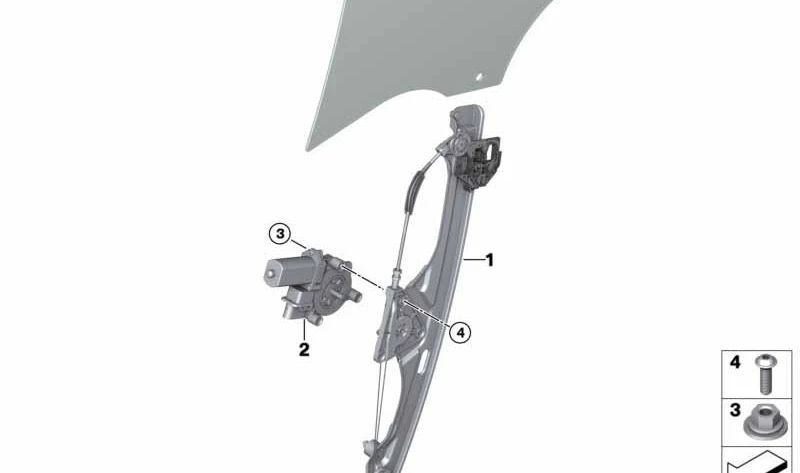 Window lifter without motor front right for BMW F46, F46N (OEM 51337490196). Original BMW.