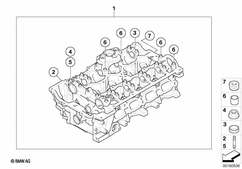 Cylinder head for BMW 1 Series E81, E82, E87N, E88; Series 3 E90, E90N, E91, E91N, E92, E92N, E93, E93N; Series 5 E60N, E61N (OEM 11127575670). Genuine BMW