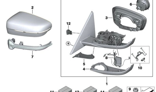 Heated right exterior rearview mirror for BMW G22 (OEM 51165A08368). Original BMW