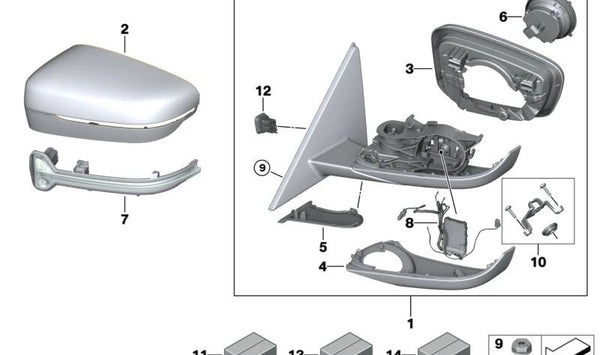 Espejo retrovisor exterior calefactado derecho para BMW G22 (OEM 51165A08368). Original BMW