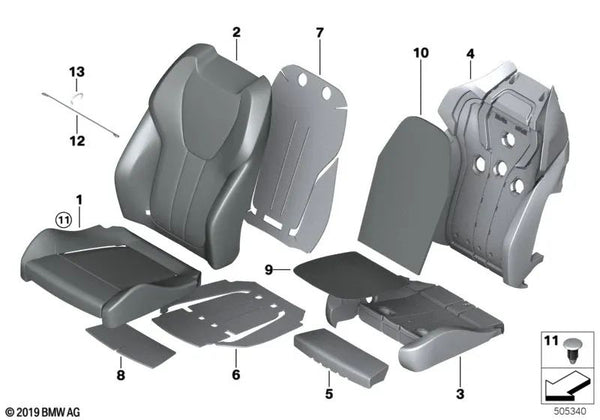 Funda Respaldo Asiento Deportivo Derecho para BMW X5 G05, G05N, X6 G06, G06N (OEM 52105A3C658). Original BMW.