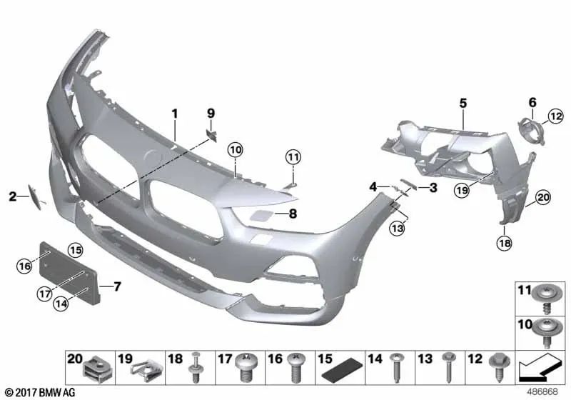 Tapa SRA imprimada derecha para BMW F39 (OEM 51117499490). Original BMW.