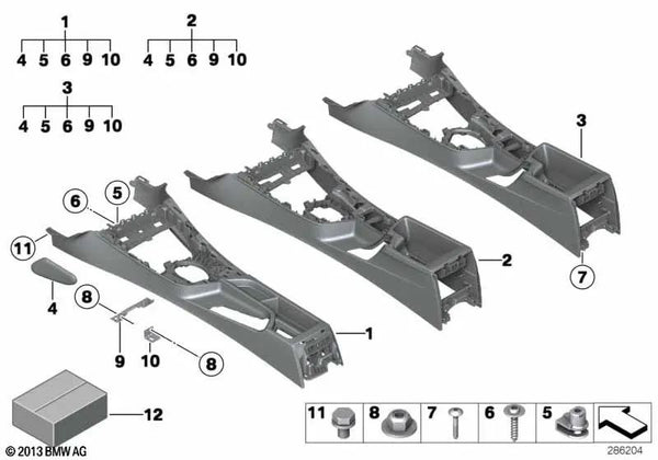 Consola central negra para BMW F20, F21, F22 (OEM 51169230724). Original BMW.