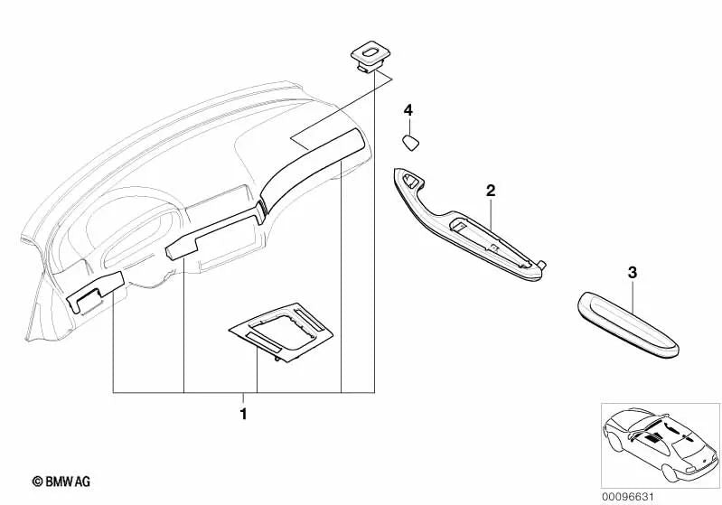 Reposabrazos cromado mate trasero izquierdo para BMW E46 (OEM 51438257961). Original BMW