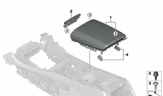 Apoyabrazos de consola central en cuero OEM 51169399789 para BMW G05, G06, G07. Original BMW.