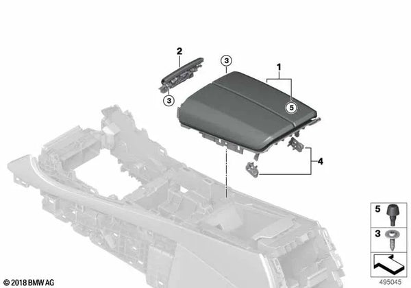 Cierre Apoyabrazos para BMW F95, G05, X5, F96, G06, X6, G07, X7, G09 (OEM 51166816350). Original BMW