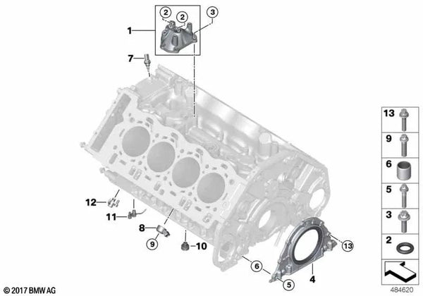 Boquilla de aceite externa para BMW F90, G70, F91, F92, F93, F95, G05, F96, G06, G07, G09 (OEM 11427852266). Original BMW.