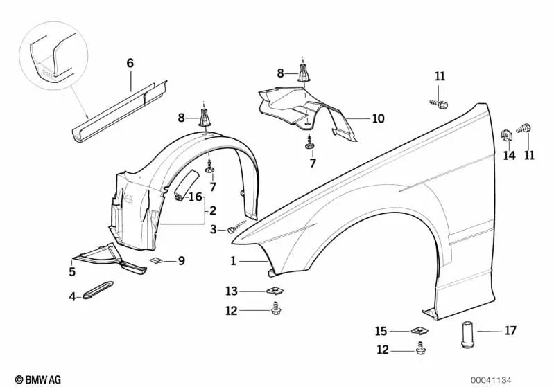 Pared lateral delantera derecha para BMW Serie 3 E36 (OEM 41351977876). Original BMW.