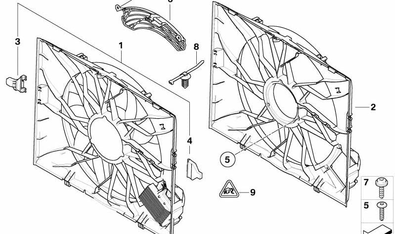 Soporte para marco del ventilador para BMW Serie 5 E60, E61N, Serie 6 E63, E64 (OEM 17112283109). Original BMW