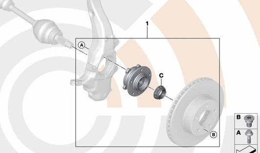 Kit de Reparación de Cojinete de Rueda Delantero para BMW X5 F15, X6 F16 (OEM 31222475057). Original BMW