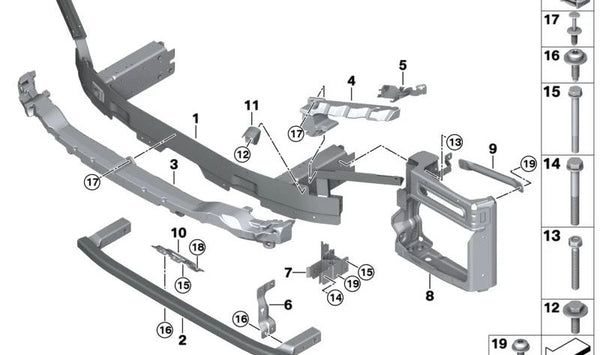 Absorbedor de impactos delantero derecho para BMW X5 G05, X6 G06 (OEM 51647489466). Original BMW