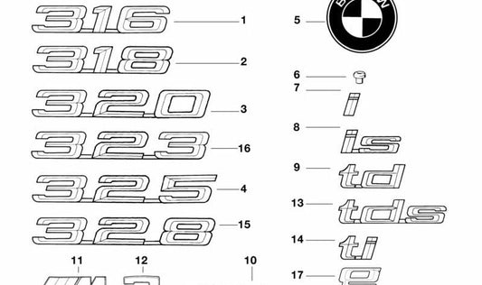 Emblema para BMW E36 (OEM 51148170184). Original BMW