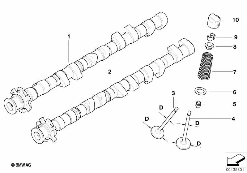 Árbol de levas de admisión para BMW Serie 5 E60, E61N, Serie 6 E63, E64 (OEM 11317835879). Original BMW.