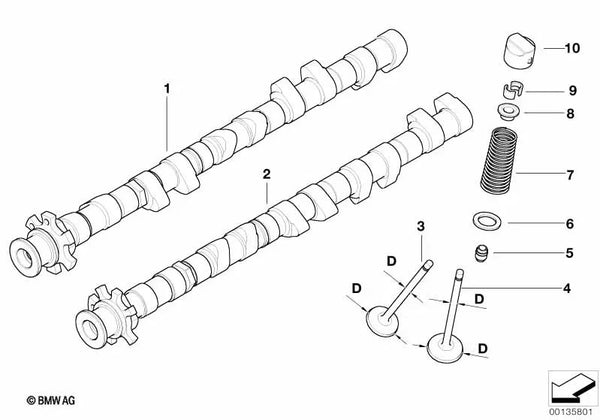 Árbol de levas de admisión para BMW Serie 5 E60, E61N, Serie 6 E63, E64 (OEM 11317835879). Original BMW.