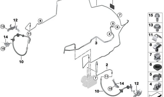 Vorderbremsschlauch 34106899089 für BMW F20, F21, F22, F23, F30, F31, F32, F33, F34, F36, G20, G21, G22, G23, E46. Original BMW.