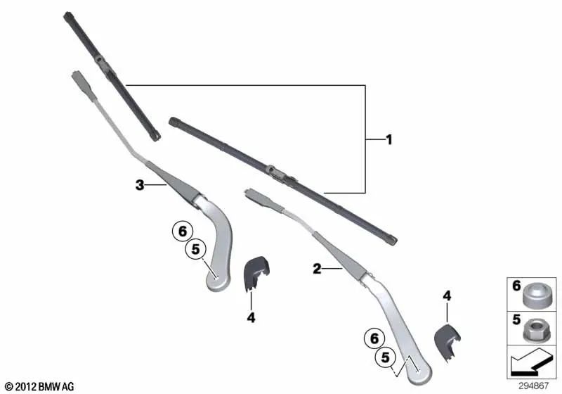 Windshield wiper arm driver side for BMW E90, E90N, E91, E91N, E92, E93 (OEM 61619449915). Original BMW.