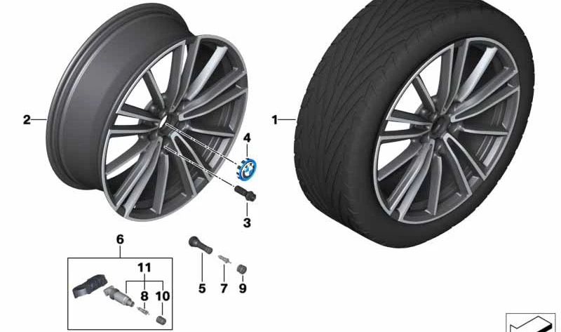 Rueda de aleación negra mate para BMW I12, I12N, I15 (OEM 36116893576). Original BMW