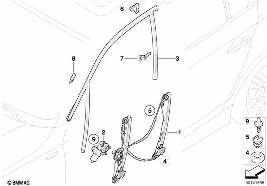 Guía de ventana puerta delantera izquierda para BMW E87, E87N (OEM 51337066613). Original BMW