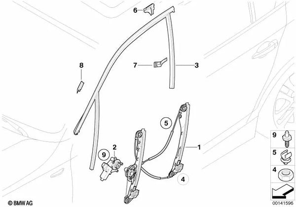 Sellado de cobertura del pilar B izquierdo para BMW Serie 1 E87, E87N (OEM 51337124147). Original BMW.