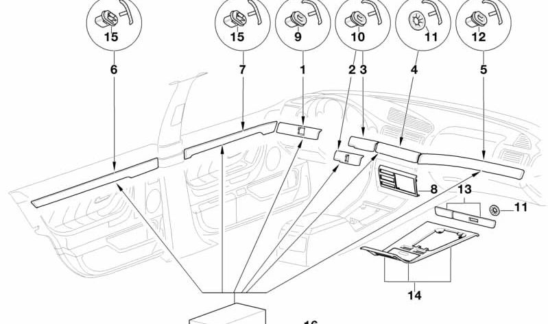 Moldura de madera izquierda para salpicadero OEM 51458247163 para BMW Serie 7 E38 (1994-2001). Original BMW.