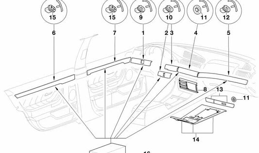 Moldura de madera izquierda para salpicadero OEM 51458247163 para BMW Serie 7 E38 (1994-2001). Original BMW.