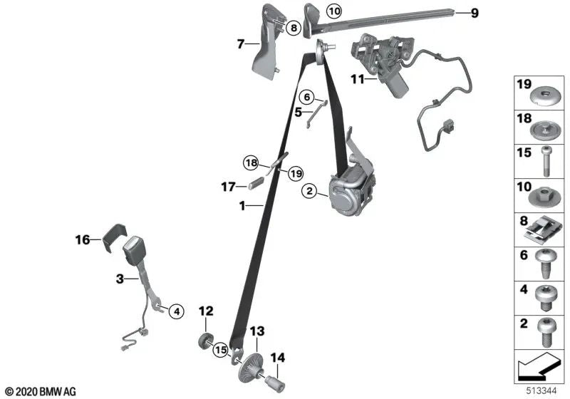 Sicherheitsgurt vorne rechts für BMW 4er G22, G82 (OEM 72119476264). Original BMW.