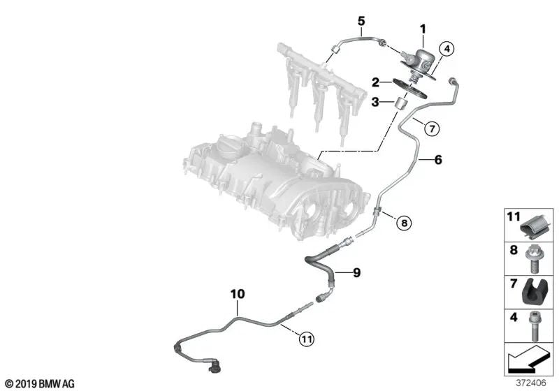 Tubería de alimentación del compartimiento del motor para BMW I12, I12N, I15 (OEM 13537639982). Original BMW