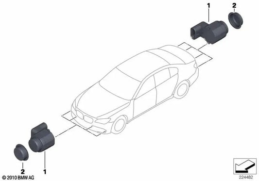 Sensor ultrasónico gris mineral para BMW F07N, F10, F10N, F11, F11N, F18, F18N (OEM 66209279962). Original BMW.