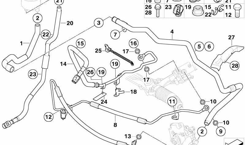 Aspiration tube assisted direction OEM 32416763565 for BMW E60, E61, E63, E64. Original BMW.