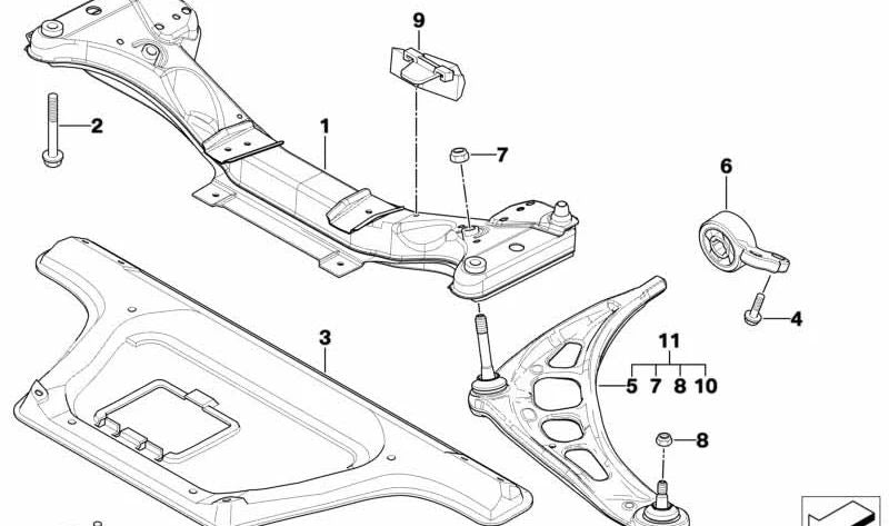 Kit de reparación de brazo oscilante derecho para BMW Serie 3 E46, Z4 E85, E86 (OEM 31122341828). Original BMW