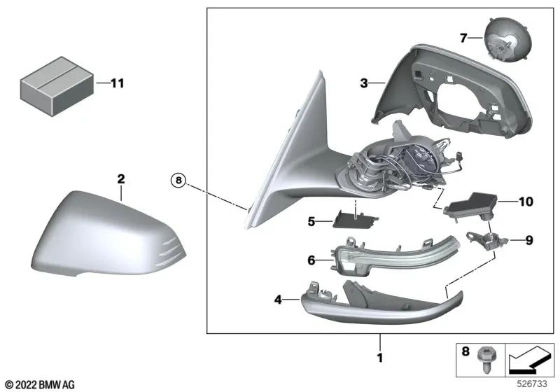 Rechter beheizbarer Außenspiegel für BMW 2er F44 (OEM 51169448542). Original BMW