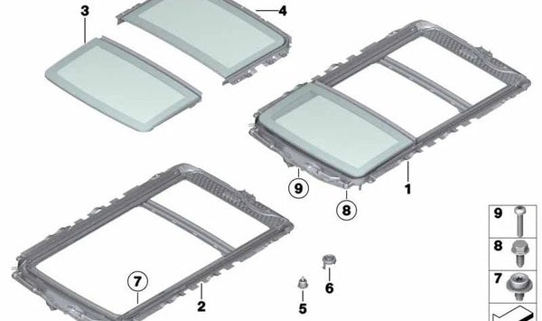 Cristal trasero de techo solar OEM 54107228756 para BMW F11. Original BMW.