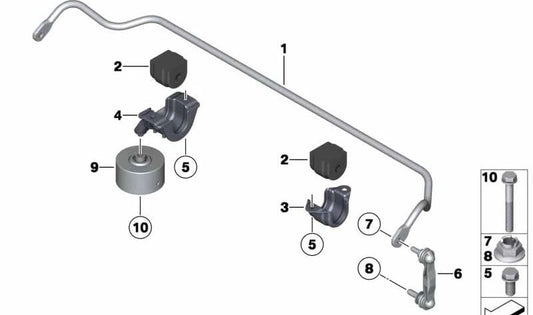 Barra estabilizadora trasera OEM 33556859017 para BMW F01, F02 (Serie 7). Original BMW