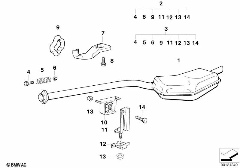 Kit de montaje para silenciador para BMW Serie 3 E36 (OEM 18210145892). Original BMW