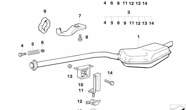 Kit de montaje del silenciador OEM 18210145878 para BMW E36. Original BMW