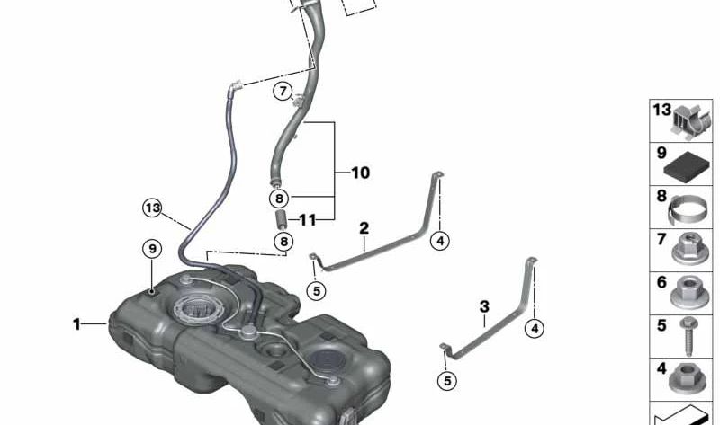 Depósito de combustible de plástico OEM 16117453429 para BMW F45, F46, F48, F49, F39, F60. Original BMW.