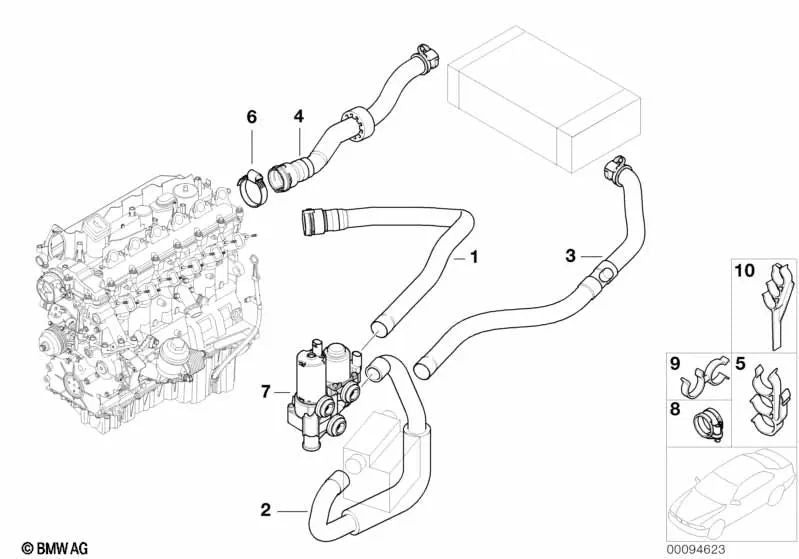 Water hose for BMW 3 Series E46 (OEM 11537787405). Original BMW