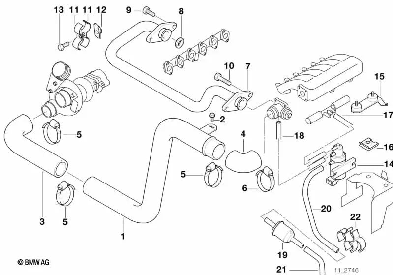 Pressure pipe for BMW 3 Series E36, 5 Series E34 (OEM 11712244999). Original BMW.