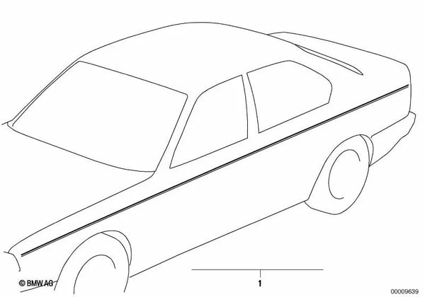 Tiras decorativas para BMW Serie 3 E21, E30, E36 Serie 5 E12, E28, E34 Serie 6 E24 Serie 7 E23, E32 Serie 8 E31 (OEM 51141933378). Original BMW.