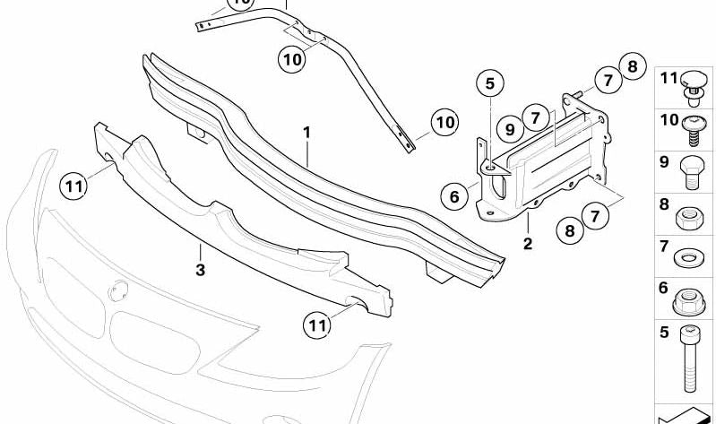 Refuerzo de paragolpes delantero izquierdo OEM 51717165517 para BMW Z4 (E85, E86). Original BMW.