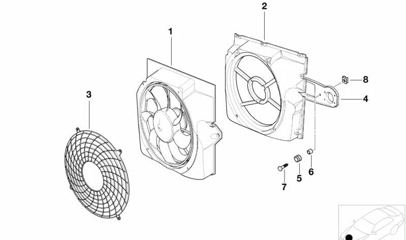 Ventilador de refrigeración OEM 64546905617 para BMW E36, Z3. Original BMW.