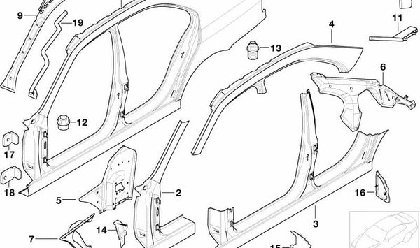 Cubierta exterior del pilar A derecho OEM 41008252554 para BMW E39. Original BMW.